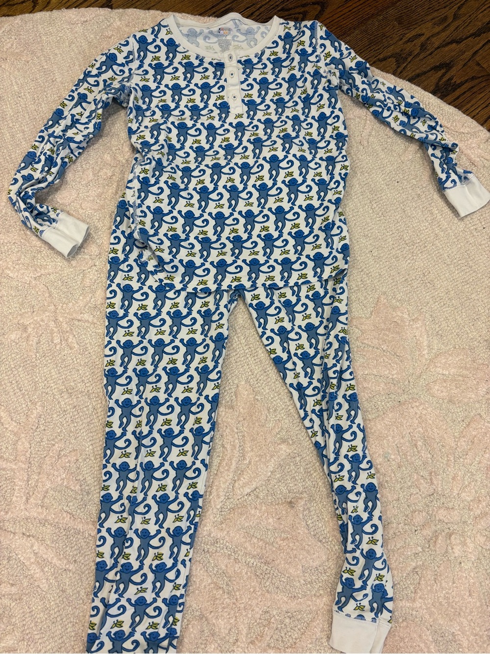 Roller Rabbit White and Blue Monkey Print Kids Pajama Top